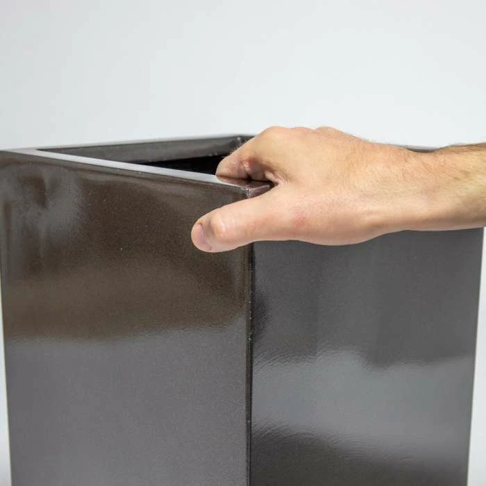 60cm Metallic Grey Polystone Tall Cubic Planter - Image 2