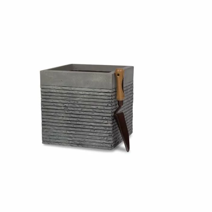 H30cm Medium Light Grey Fibrecotta Brick Design Cube Pot - By Primrose™ - Image 3