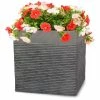H30cm Medium Light Grey Fibrecotta Brick Design Cube Pot - By Primrose™