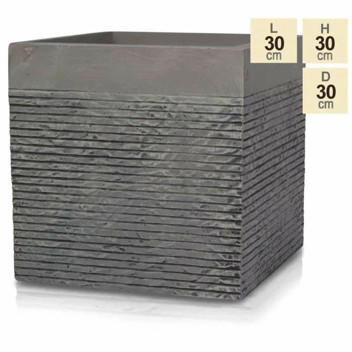 H30cm Medium Light Grey Fibrecotta Brick Design Cube Pot - By Primrose™ - Image 4