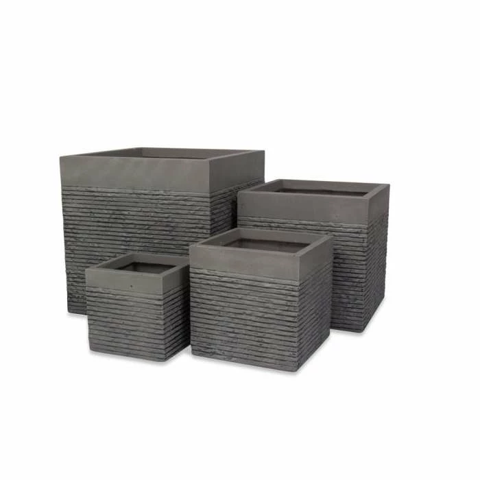 H50cm Extra Large Light Grey Fibrecotta Brick Design Cube Planter - By Primrose™ - Image 4