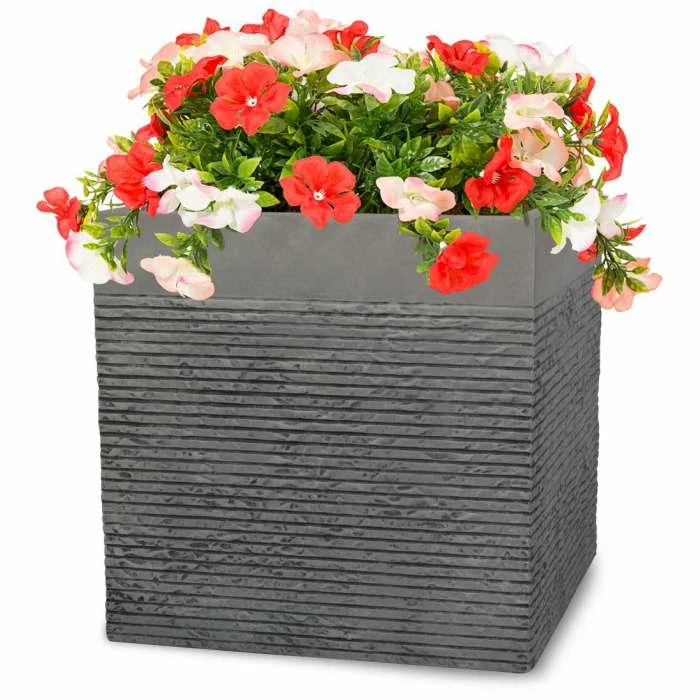 H50cm Extra Large Light Grey Fibrecotta Brick Design Cube Planter - By Primrose™