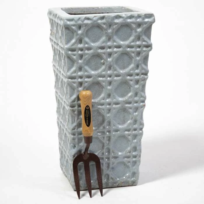 50cm Thales Glazed Grey Ceramic Geometric Pattern Tall Planter - Small - Image 2