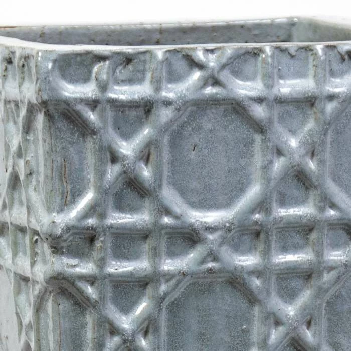 50cm Thales Glazed Grey Ceramic Geometric Pattern Tall Planter - Small - Image 3