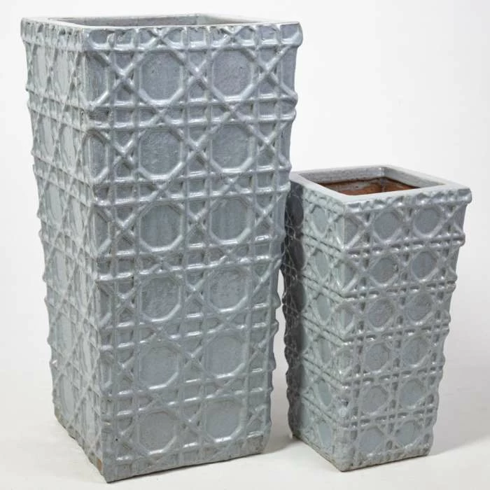 50cm Thales Glazed Grey Ceramic Geometric Pattern Tall Planter - Small - Image 4