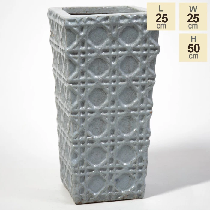 50cm Thales Glazed Grey Ceramic Geometric Pattern Tall Planter - Small - Image 5
