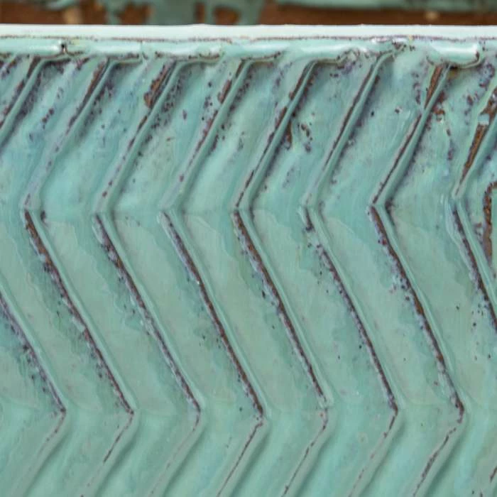 42cm Glazed Blue Ceramic Zig Zag Pattern Cube Planter - Large - Image 4