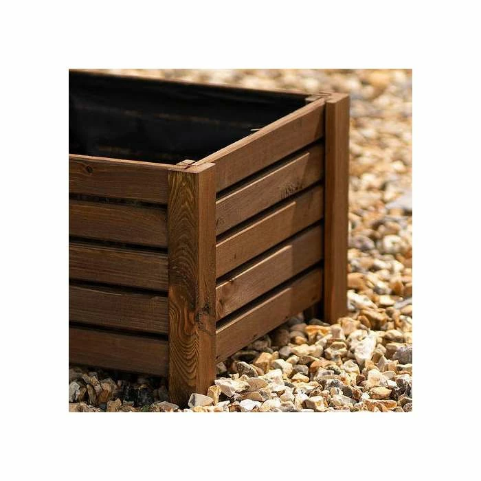 38cm Brown Wooden Cube Patio Planter - Image 4
