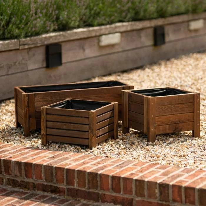 38cm Brown Wooden Cube Patio Planter - Image 6