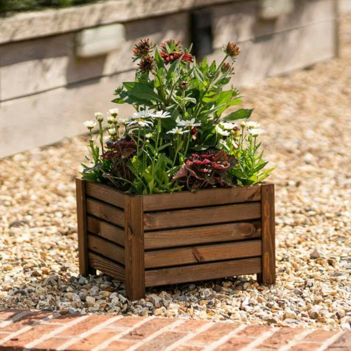 38cm Brown Wooden Cube Patio Planter