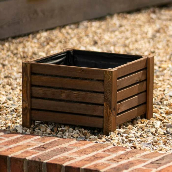 38cm Brown Wooden Cube Patio Planter - Image 2