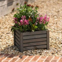 38cm Grey Wooden Cube Patio Planter