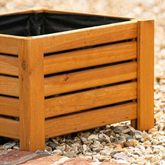 38cm Natural Wooden Cube Patio Planter - Image 4