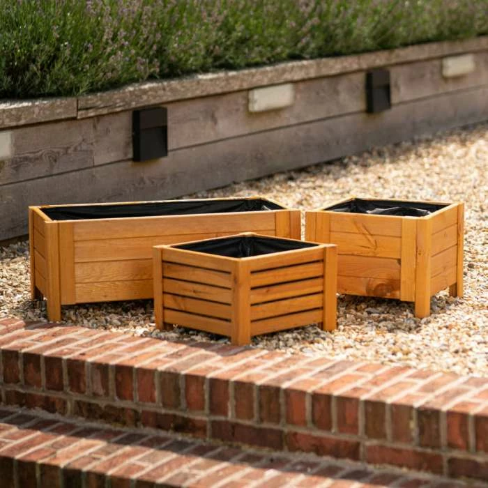 38cm Natural Wooden Cube Patio Planter - Image 6