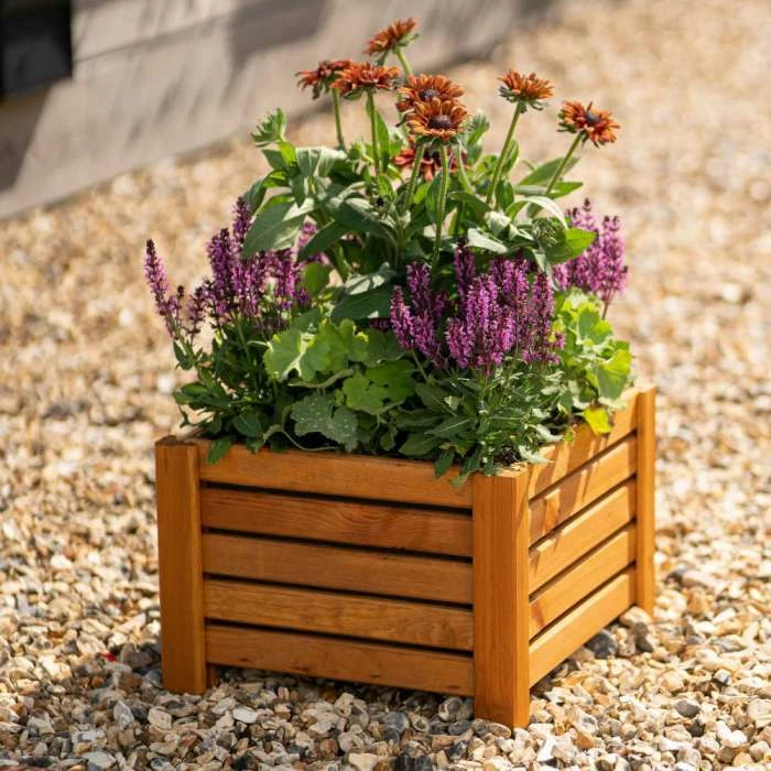 38cm Natural Wooden Cube Patio Planter