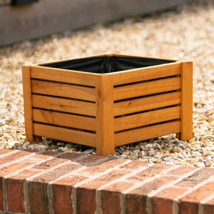 38cm Natural Wooden Cube Patio Planter - Image 2