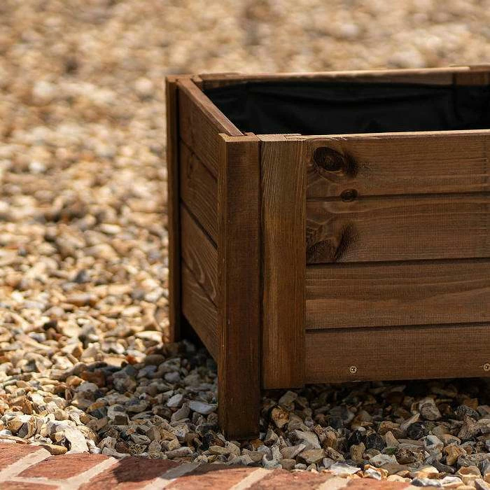 40cm Brown Wooden Cube Patio Planter - Image 4