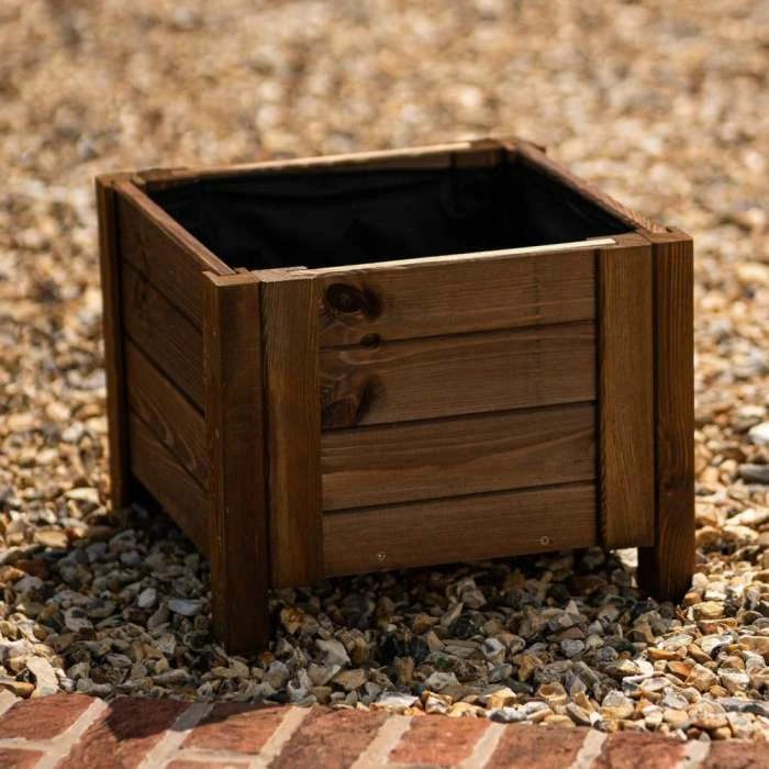 40cm Brown Wooden Cube Patio Planter - Image 2