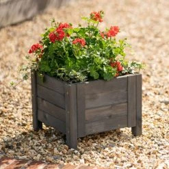 40cm Grey Wooden Cube Patio Planter