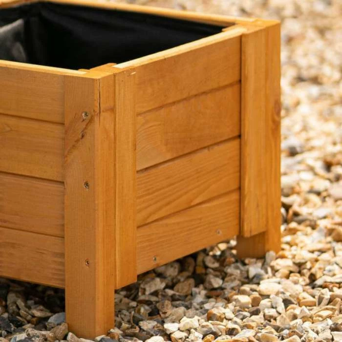 40cm Natural Wooden Cube Patio Planter - Image 4