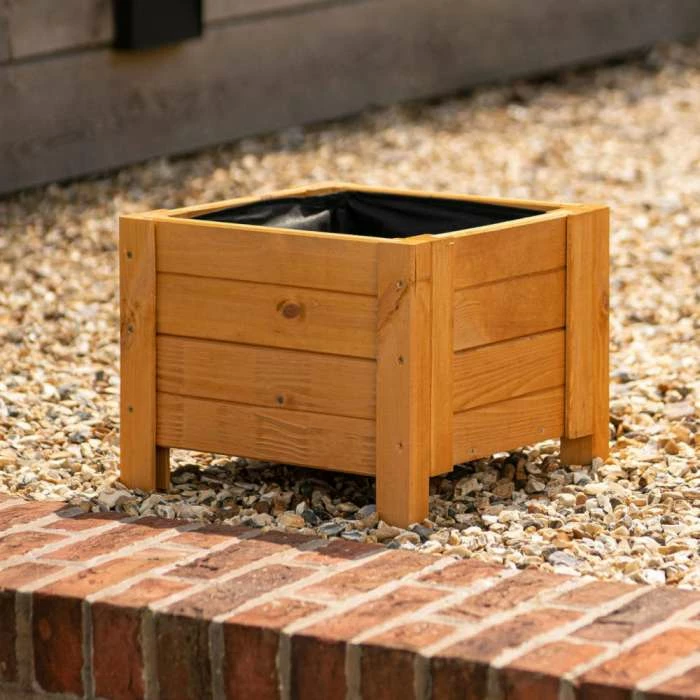 40cm Natural Wooden Cube Patio Planter - Image 2